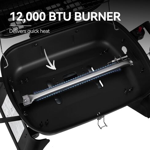 GT2007 Portable Tabletop Gas Grill, 12,000 BTU Output for Outdoor Camping, Foldable Legs, Piezo Ignition, Built-in Thermometer, for Tailgates and Camping Trips, Black in Saudi Arabia