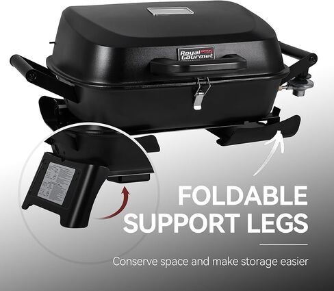 GT2007 Portable Tabletop Gas Grill, 12,000 BTU Output for Outdoor Camping, Foldable Legs, Piezo Ignition, Built-in Thermometer, for Tailgates and Camping Trips, Black in Saudi Arabia