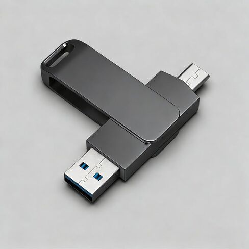 محرك أقراص USB مزدوج 3.2 الجيل الأول من النوع C سعة 128 جيجابايت، محرك أقراص USB-C فلاش معدني بتصميم دوار، أسود in Saudi Arabia