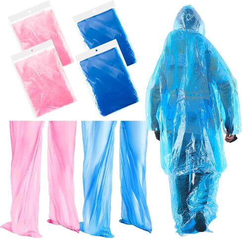 Geyoga 8 Sets Disposable Raincoat Set Rain Ponchos and Pants with Hood Shoe for Adults, Waterproof Rain Pant Suit in Saudi Arabia