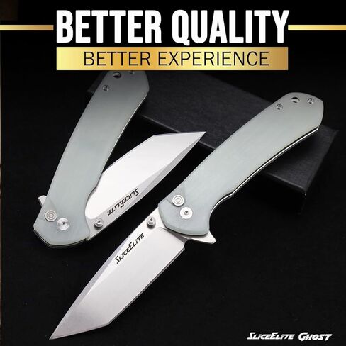 SliceElite Ghost EDC Knife 3.4 Inch D2 Steel Tanto Blade Translucent Green G10 Handle Button Lock Stainless Steel Pocket Clip Lightweight Compact Everyday Carry Knife in Saudi Arabia