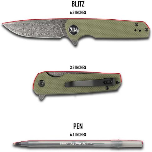 704 سكين جيب قابل للطي Gear Blitz EDC | شفرة مدمجة مقاس 2.98 بوصة، فولاذ D2، مقبض G10، مشبك جيب قابل للعكس | أسود in Kuwait