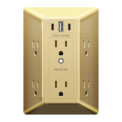 Lider 6-etlet زيادة الطفرة مع PD-65W USB من النوع A/C وتوجيه الضوء ، الشحن السريع السريع ، واقي زيادة مع مؤشر LED ، ديكور وأوعية قياسية ، موسع جدار USB ، أبيض in Kuwait
