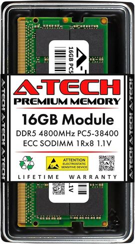 A-Tech 32GB DDR5 4800MHz PC5-38400 ECC SODIMM 2Rx8 (EC4 9x4) وحدة ترقية ذاكرة الوصول العشوائي ذات الرتبة المزدوجة 1.1 فولت 262 دبوس للخادم الصغير ومحطة العمل ومنصات الشبكات in Kuwait