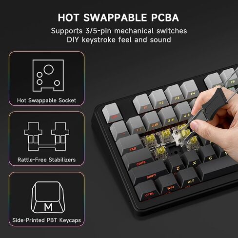 AOC GK330 Gaming Keyboard, Hot Swappable Wireless Mechanical Keyboard Support BT/2.4GHz/USB-C, RGB Backlit, Anti-ghosting, 75% Gasket Custom Keyboard with Five-Layer Padding & Knob for PC Gamer in Kuwait