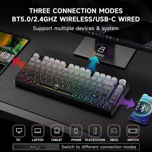 AOC GK330 Gaming Keyboard, Hot Swappable Wireless Mechanical Keyboard Support BT/2.4GHz/USB-C, RGB Backlit, Anti-ghosting, 75% Gasket Custom Keyboard with Five-Layer Padding & Knob for PC Gamer in Kuwait