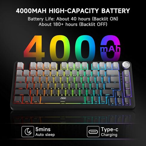 AOC GK330 Gaming Keyboard, Hot Swappable Wireless Mechanical Keyboard Support BT/2.4GHz/USB-C, RGB Backlit, Anti-ghosting, 75% Gasket Custom Keyboard with Five-Layer Padding & Knob for PC Gamer in Kuwait