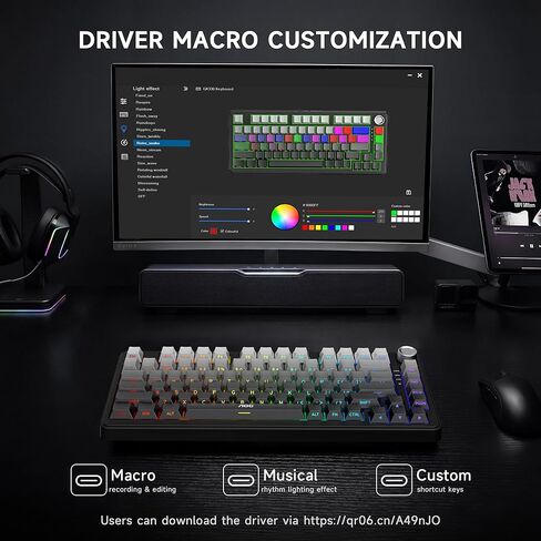 AOC GK330 Gaming Keyboard, Hot Swappable Wireless Mechanical Keyboard Support BT/2.4GHz/USB-C, RGB Backlit, Anti-ghosting, 75% Gasket Custom Keyboard with Five-Layer Padding & Knob for PC Gamer in Kuwait