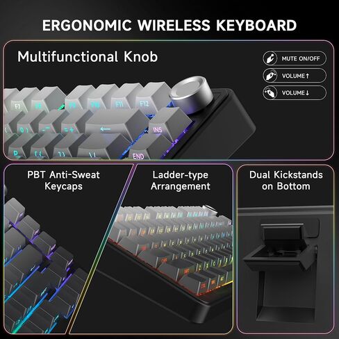 AOC GK330 Gaming Keyboard, Hot Swappable Wireless Mechanical Keyboard Support BT/2.4GHz/USB-C, RGB Backlit, Anti-ghosting, 75% Gasket Custom Keyboard with Five-Layer Padding & Knob for PC Gamer in Kuwait