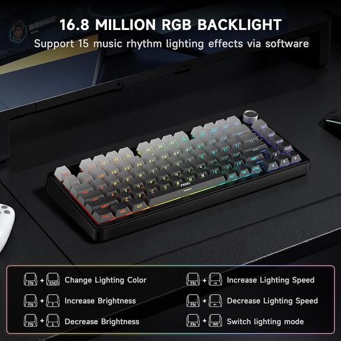 AOC GK330 Gaming Keyboard, Hot Swappable Wireless Mechanical Keyboard Support BT/2.4GHz/USB-C, RGB Backlit, Anti-ghosting, 75% Gasket Custom Keyboard with Five-Layer Padding & Knob for PC Gamer in Kuwait