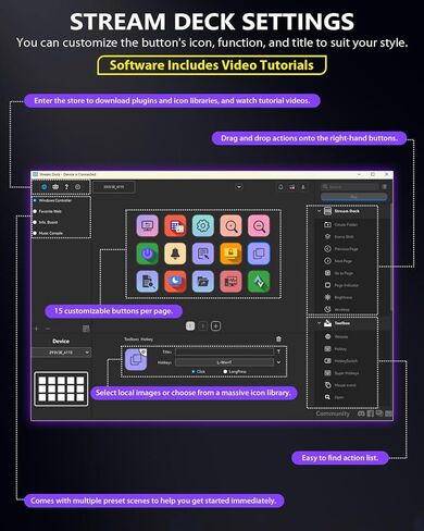 Stream Deck with 15 Macro Keys, Stream Controller Macro Keyboard USB Soundboard with Trigger Actions in OBS/Twitch/YouTube/Streamlabs/Discord/Zoom, Studio Controller with Mac/PC in Kuwait