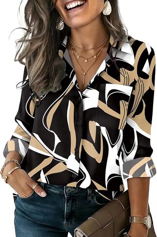 HOTOUCH Button Down Shirts for Women Long Sleeve Blouse Dressy Casual Business Work Tops with Pocket in Saudi Arabia
