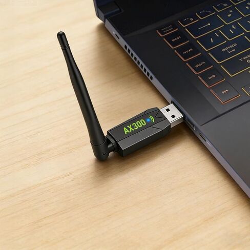 محول WiFi للكمبيوتر المكتبي، محول AX300 USB WiFi 6 مع نطاق 2.4 جيجا هرتز، هوائي عالي الكسب 5dBi، برنامج تشغيل مدمج، قابس جهاز إرسال/استقبال لاسلكي وتشغيل لنظام Win11/10 in Saudi Arabia