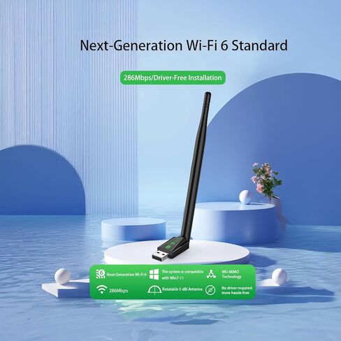 محول WiFi للكمبيوتر المكتبي، محول AX300 USB WiFi 6 مع نطاق 2.4 جيجا هرتز، هوائي عالي الكسب 5dBi، برنامج تشغيل مدمج، قابس جهاز إرسال/استقبال لاسلكي وتشغيل لنظام Win11/10 in Saudi Arabia
