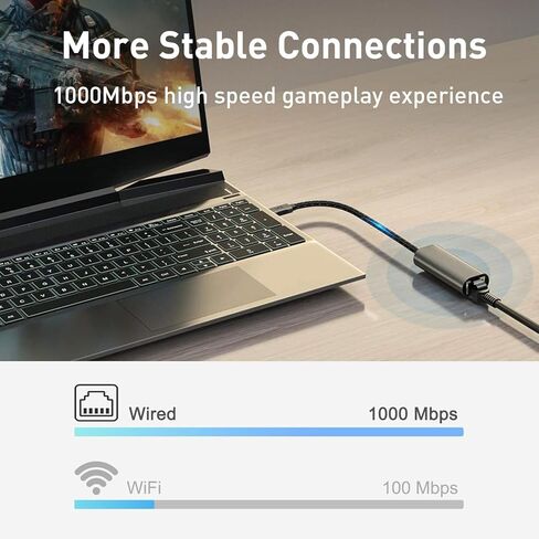 محول USB C إلى إيثرنت، محول RJ45 إلى USB C مجاني [متوافق مع Thunderbolt 3/4]، محول شبكة جيجابت إيثرنت LAN بسرعة 1 جيجابت في الثانية لجهاز MacBook Pro/Air، iPhone 15 Pro/Max، Dell XPS، Galaxy S8-S24 in Saudi Arabia