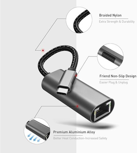 محول USB C إلى إيثرنت، محول RJ45 إلى USB C مجاني [متوافق مع Thunderbolt 3/4]، محول شبكة جيجابت إيثرنت LAN بسرعة 1 جيجابت في الثانية لجهاز MacBook Pro/Air، iPhone 15 Pro/Max، Dell XPS، Galaxy S8-S24 in Saudi Arabia