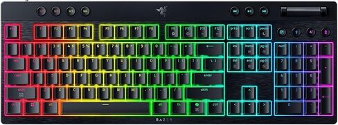 لوحة مفاتيح الألعاب اللاسلكية Razer BlackWidow V4 Low Profile HyperSpeed: مفاتيح ميكانيكية صفراء - 2.4 جيجا هرتز لاسلكية وبلوتوث - أسطوانة متعددة الوظائف - عمر بطارية طويل - أسود (متجدد) in Saudi Arabia