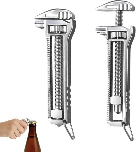 2 PCS Compact Titanium Multitool, Portable Mini Multitool Wrench, Multifunctional Bottle Opener Tool with Mini Adjustable Wrench, Nail Puller and Keychain Design, For Travel Hiking Camping in Kuwait