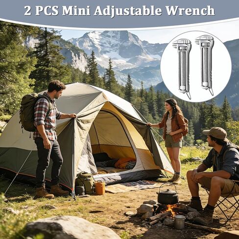 2 PCS Compact Titanium Multitool, Portable Mini Multitool Wrench, Multifunctional Bottle Opener Tool with Mini Adjustable Wrench, Nail Puller and Keychain Design, For Travel Hiking Camping in Kuwait