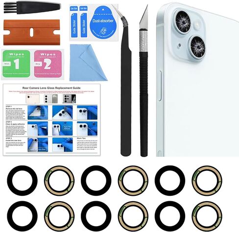 3-Pack Rear Camera Lens Glass Replacement Kit Compatible with iPhone 15 & 15 Plus, with Pre-installed Tape + Repair Tools + Instruction Manual in Saudi Arabia