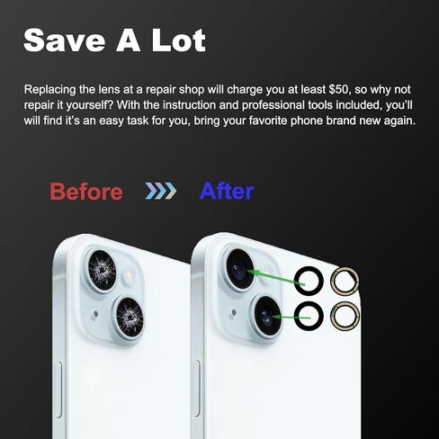 3-Pack Rear Camera Lens Glass Replacement Kit Compatible with iPhone 15 & 15 Plus, with Pre-installed Tape + Repair Tools + Instruction Manual in Saudi Arabia