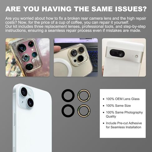 3-Pack Rear Camera Lens Glass Replacement Kit Compatible with iPhone 15 & 15 Plus, with Pre-installed Tape + Repair Tools + Instruction Manual in Saudi Arabia