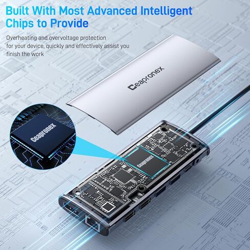 محطة إرساء USB C 14 في 1 مع 2 HDMI 4K + DP 8K 3 شاشات عرض ثلاثية لأجهزة الكمبيوتر المحمول،/MacBook Pro/Air/HP/DELL/Lenovo، قاعدة توصيل USB C Hub مع USB 3.0، RJ45,100W PD، SD/TF، ​​صوت/ميكروفون in Kuwait