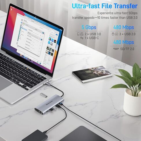 محطة إرساء USB C 14 في 1 مع 2 HDMI 4K + DP 8K 3 شاشات عرض ثلاثية لأجهزة الكمبيوتر المحمول،/MacBook Pro/Air/HP/DELL/Lenovo، قاعدة توصيل USB C Hub مع USB 3.0، RJ45,100W PD، SD/TF، ​​صوت/ميكروفون in Kuwait