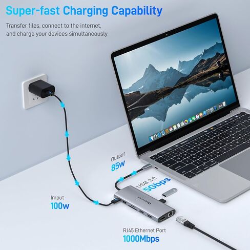 محطة إرساء USB C 14 في 1 مع 2 HDMI 4K + DP 8K 3 شاشات عرض ثلاثية لأجهزة الكمبيوتر المحمول،/MacBook Pro/Air/HP/DELL/Lenovo، قاعدة توصيل USB C Hub مع USB 3.0، RJ45,100W PD، SD/TF، ​​صوت/ميكروفون in Kuwait
