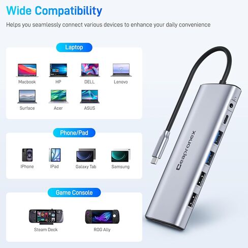 محطة إرساء USB C 14 في 1 مع 2 HDMI 4K + DP 8K 3 شاشات عرض ثلاثية لأجهزة الكمبيوتر المحمول،/MacBook Pro/Air/HP/DELL/Lenovo، قاعدة توصيل USB C Hub مع USB 3.0، RJ45,100W PD، SD/TF، ​​صوت/ميكروفون in Kuwait