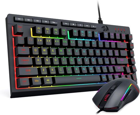 مجموعة لوحة مفاتيح وماوس سلكية للألعاب من Redragon، بإضاءة خلفية RGB، ولوحة مفاتيح بغشاء ماكرو صغير بنسبة 75% مع مفاتيح مضادة للظلال والوسائط المتعددة + ماوس ضوئي قابل للبرمجة بدقة 8000 نقطة في البوصة لأجهزة الكمبيوتر المحمول in Kuwait