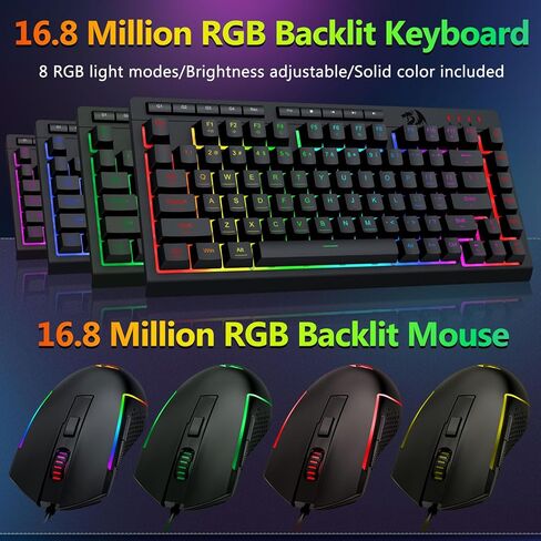 مجموعة لوحة مفاتيح وماوس سلكية للألعاب من Redragon، بإضاءة خلفية RGB، ولوحة مفاتيح بغشاء ماكرو صغير بنسبة 75% مع مفاتيح مضادة للظلال والوسائط المتعددة + ماوس ضوئي قابل للبرمجة بدقة 8000 نقطة في البوصة لأجهزة الكمبيوتر المحمول in Kuwait