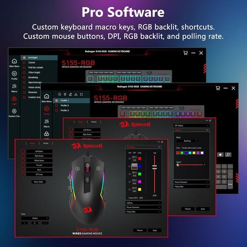 مجموعة لوحة مفاتيح وماوس سلكية للألعاب من Redragon، بإضاءة خلفية RGB، ولوحة مفاتيح بغشاء ماكرو صغير بنسبة 75% مع مفاتيح مضادة للظلال والوسائط المتعددة + ماوس ضوئي قابل للبرمجة بدقة 8000 نقطة في البوصة لأجهزة الكمبيوتر المحمول in Kuwait