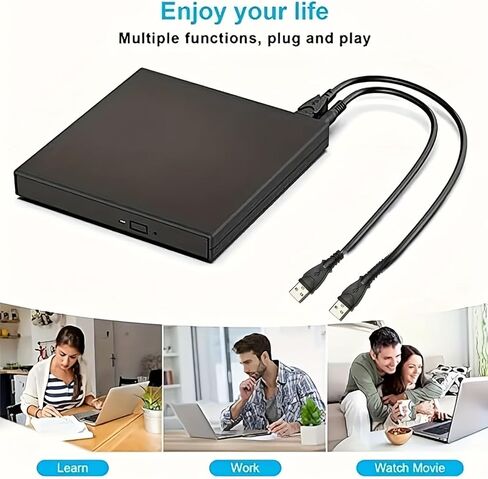External CD DVD Drive, DVD Player for Laptop, USB 2.0 Ultra-Slim Portable, Optical Disk Drive for Laptop Mac, PC Windows 11/10/8/7 Linux OS in Saudi Arabia