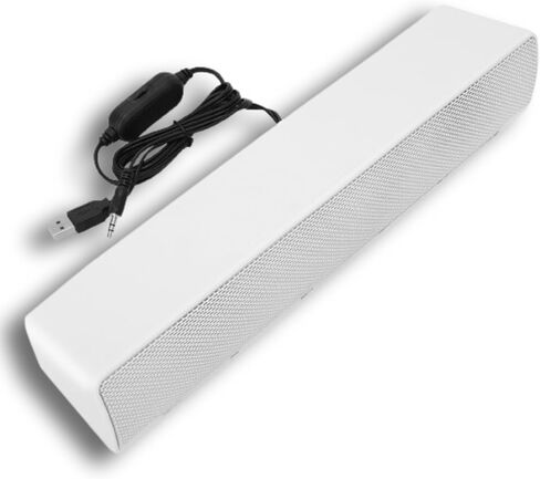 شريط صوت للكمبيوتر V-196، أبيض اللون يعمل بمنفذ USB 3.5 مم ومدخل 2.0 قناة ستيريو مع مقبض مستوى الصوت وإضاءة تهوية LED زرقاء in Saudi Arabia