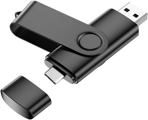 محرك أقراص فلاش USB C سعة 32 جيجابايت، محرك إبهام مزدوج دوار، نوع C + منفذ USB A، شريحة ذاكرة محمولة لهاتف iPhone 16/15، Mac، هواتف Android، الأجهزة اللوحية، أجهزة الكمبيوتر المحمولة، Mac، Windows، أسود in Kuwait