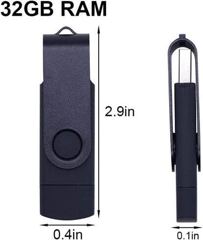 محرك أقراص فلاش USB C سعة 32 جيجابايت، محرك إبهام مزدوج دوار، نوع C + منفذ USB A، شريحة ذاكرة محمولة لهاتف iPhone 16/15، Mac، هواتف Android، الأجهزة اللوحية، أجهزة الكمبيوتر المحمولة، Mac، Windows، أسود in Kuwait