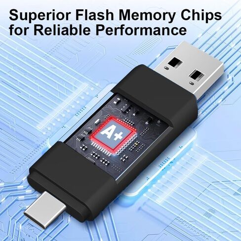 محرك أقراص فلاش USB C سعة 32 جيجابايت، محرك إبهام مزدوج دوار، نوع C + منفذ USB A، شريحة ذاكرة محمولة لهاتف iPhone 16/15، Mac، هواتف Android، الأجهزة اللوحية، أجهزة الكمبيوتر المحمولة، Mac، Windows، أسود in Kuwait