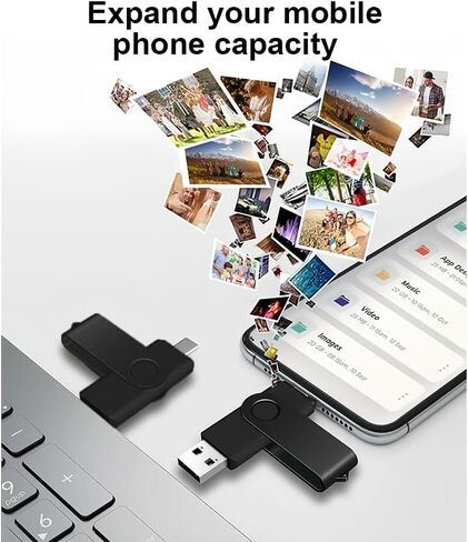 محرك أقراص فلاش USB C سعة 32 جيجابايت، محرك إبهام مزدوج دوار، نوع C + منفذ USB A، شريحة ذاكرة محمولة لهاتف iPhone 16/15، Mac، هواتف Android، الأجهزة اللوحية، أجهزة الكمبيوتر المحمولة، Mac، Windows، أسود in Kuwait