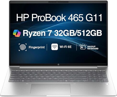HP ProBook 465 G11 Business Laptop 16.0" FHD+ Display (AMD Ryzen 7 7735U, 16GB DDR5, 512GB SSD, AMD Radeon, Copilot, Backlit KB, Fingerprint, WiFi 6E, Bluetooth 5.3, Webcam, Win 11 Pro) in Saudi Arabia