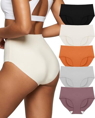 Womens Seamless High-Waisted Briefs No Show Underwear, Tagless Moisture Wicking, Full Coverage Ladies Panties 5 Pack in Saudi Arabia