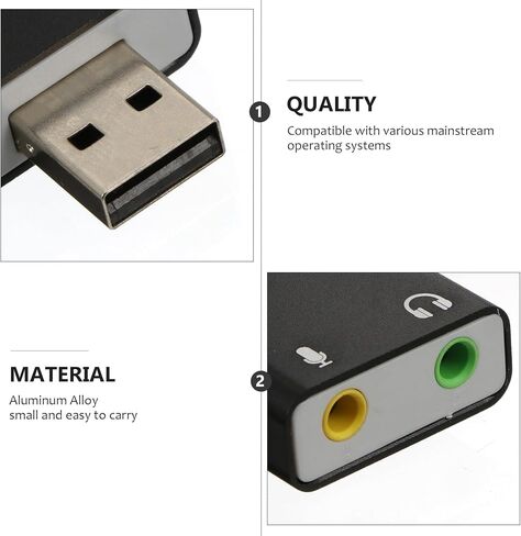 Aluminum USB 7.1 External Stereo Sound Card with Microphone and Headphone Jack for PC Laptop Streaming and Karaoke, Plug-and-Play USB Audio Adapter in Black in Saudi Arabia