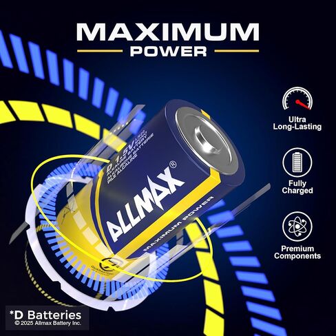 Allmax D Maximum Power Alkaline Batteries (6 Count) – Ultra Long-Lasting, Leakproof Design, 7-Year Shelf Life, Maximum Performance (1.5V) in Kuwait