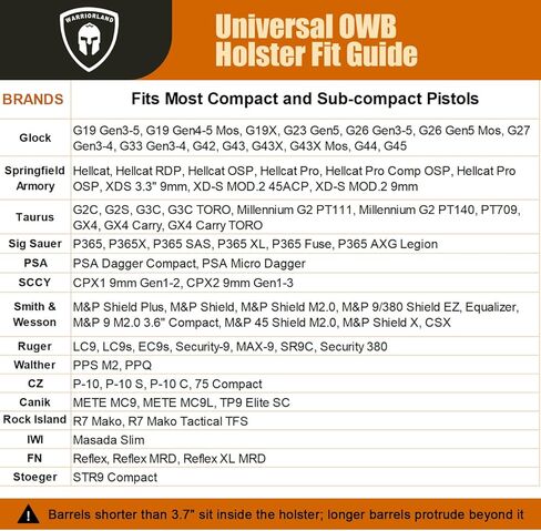 WARRIORLAND Universal OWB Paddle Holster w/Optic Cut, Fits Glock 19/26/ 43X, FN Reflex, M&P Shield Plus, Springfield Hellcat/Hellcat Pro, Taurus G3C & 40+ Compact/Subcompact Pistols (Right Hand) in Saudi Arabia
