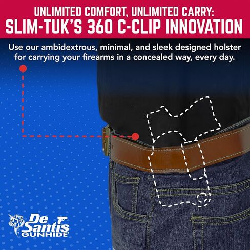 حافظة DeSantis Slim-Tuk IWB - Kydex Holster IWB، حمل مخفي للرجال والنساء، متوافق مع S&W Bodyguard 2.0 - يمكن استخدامه بكلتا اليدين، أسود in Kuwait