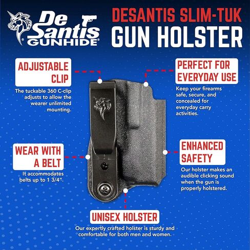حافظة DeSantis Slim-Tuk IWB - Kydex Holster IWB، حمل مخفي للرجال والنساء، متوافق مع S&W Bodyguard 2.0 - يمكن استخدامه بكلتا اليدين، أسود in Kuwait