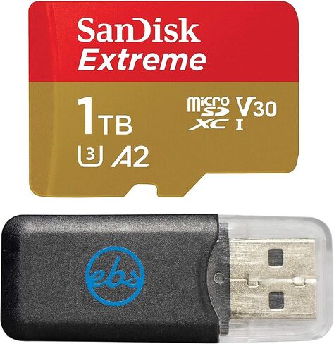 SanDisk 1TB MicroSDXC Extreme Memory Card, Works with GoPro Max 2, HERO13 Black, Ultra Wide, Lit Hero (SDSQXAV-1T00-GN6MN), V30 A2 U3, Bundle with (1) Everything But Stromboli Reader in Saudi Arabia