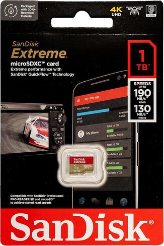 SanDisk 1TB MicroSDXC Extreme Memory Card, Works with GoPro Max 2, HERO13 Black, Ultra Wide, Lit Hero (SDSQXAV-1T00-GN6MN), V30 A2 U3, Bundle with (1) Everything But Stromboli Reader in Saudi Arabia