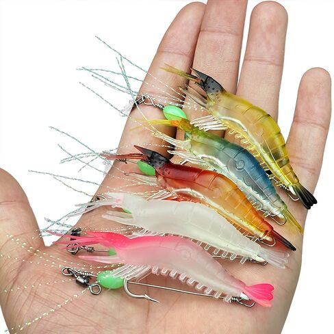 5pcs Soft Luminous Shrimp Lure Set, 5 Colors Shrimp Lures Fishing Bait with Hooks Beads for Bass Trout Catfish Salmon Freshwater Saltwater in Saudi Arabia