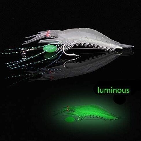 5pcs Soft Luminous Shrimp Lure Set, 5 Colors Shrimp Lures Fishing Bait with Hooks Beads for Bass Trout Catfish Salmon Freshwater Saltwater in Saudi Arabia